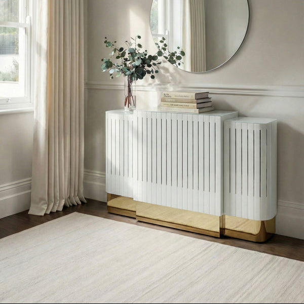 Anastasia Adjustable White Glass Radiator Cover - Brass