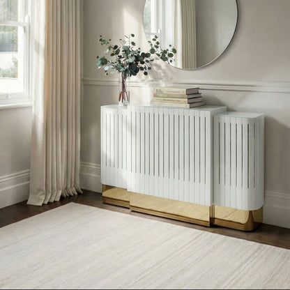 Anastasia Adjustable White Glass Radiator Cover - Brass