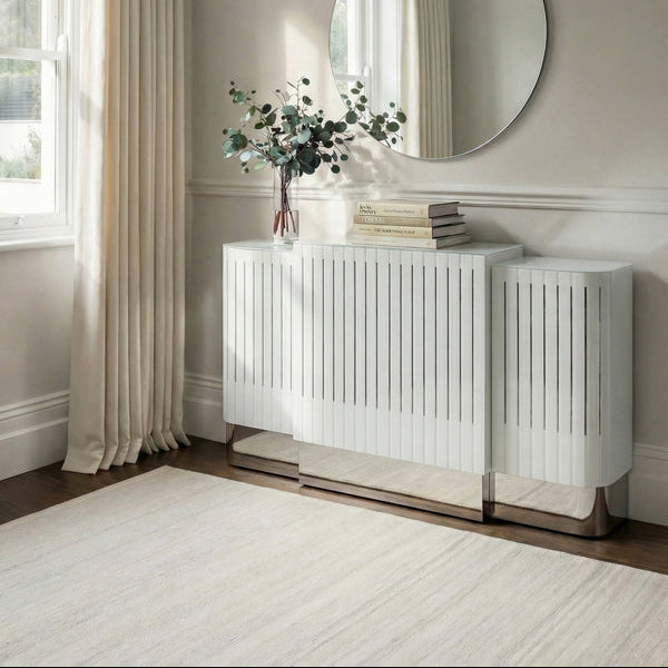 Anastasia Adjustable White Glass Radiator Cover - Silver