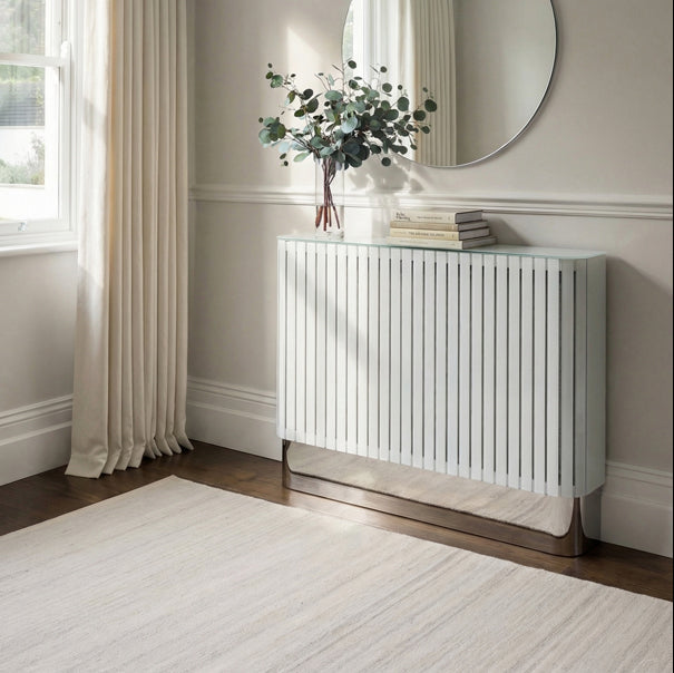 Anastasia White Glass Radiator Cover- Silver
