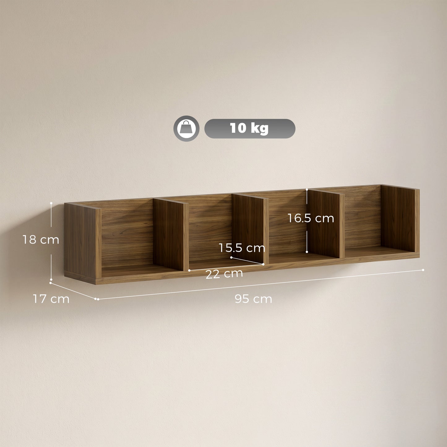 Wooden Wall-Mounted Storage Media Display Shelf Center Rack, Walnut