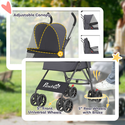 Foldable Dog Stroller with Mesh Windows for Mini Dogs, Dark Grey