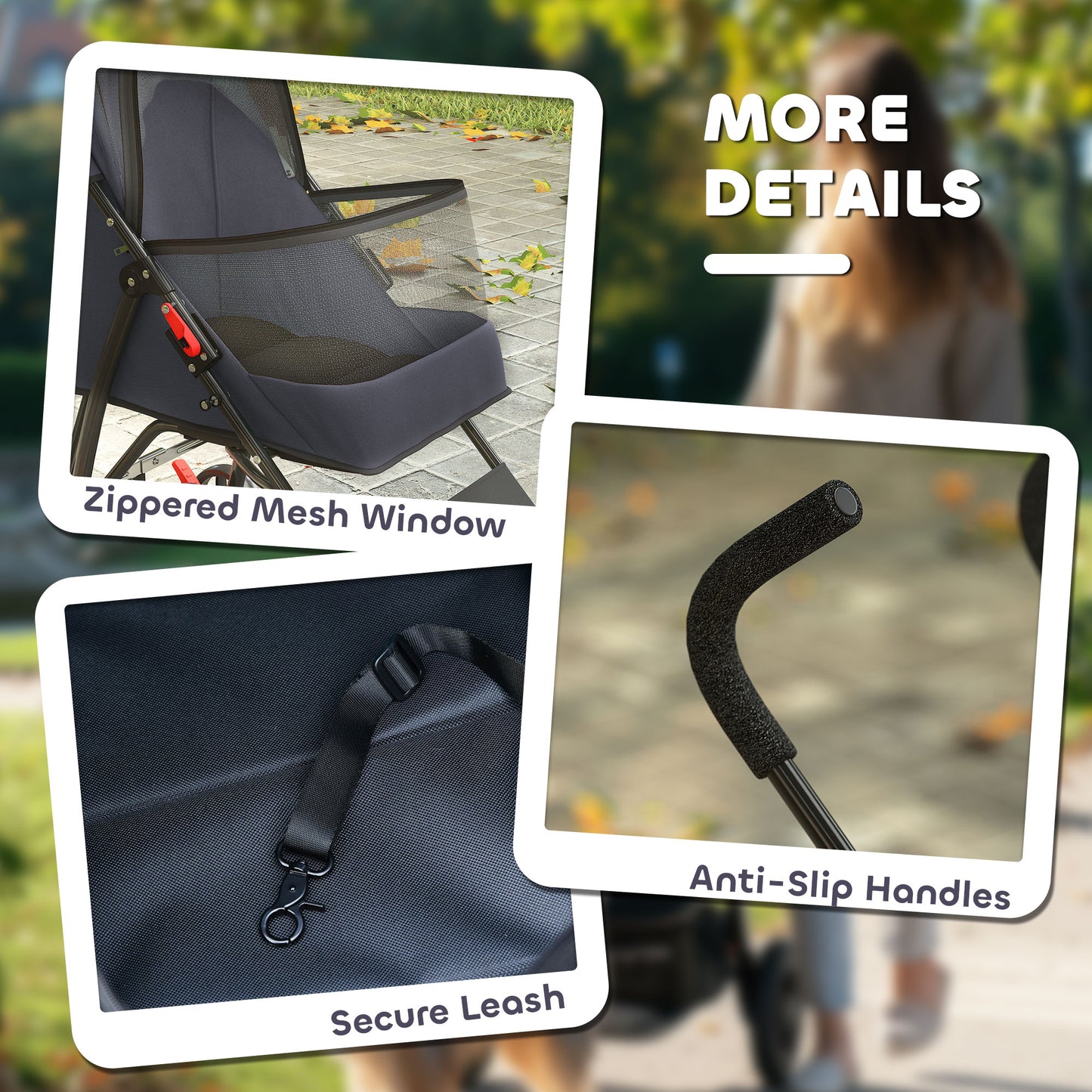 Foldable Dog Stroller with Mesh Windows for Mini Dogs, Dark Grey