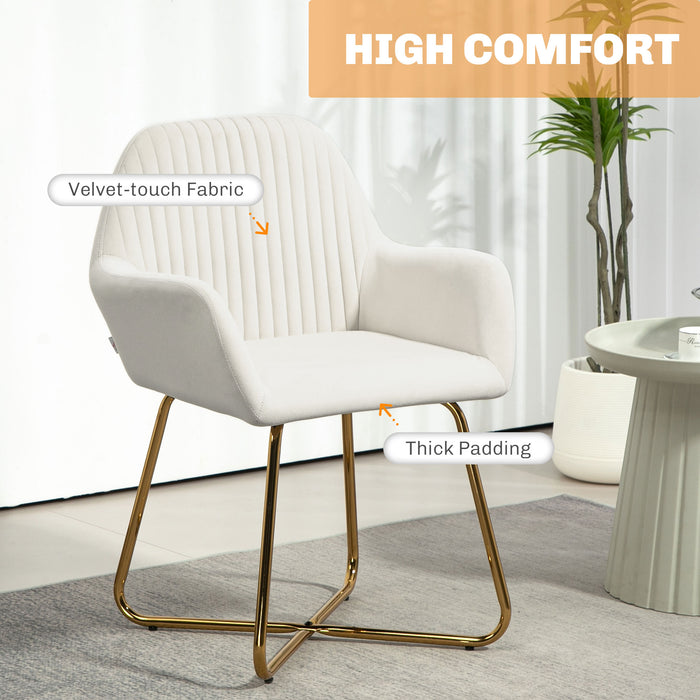 Modern Accent Chair Velvet-Touch Upholstered Armchair Cream White