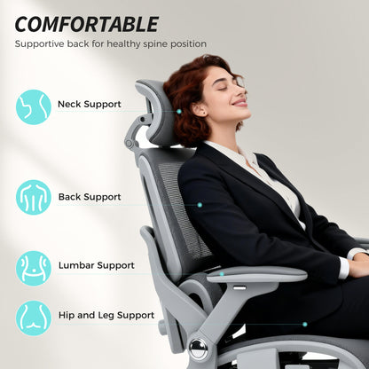 Ergonomic Office Chair, Mesh Desk Chair with Lumbar Support, Footrest