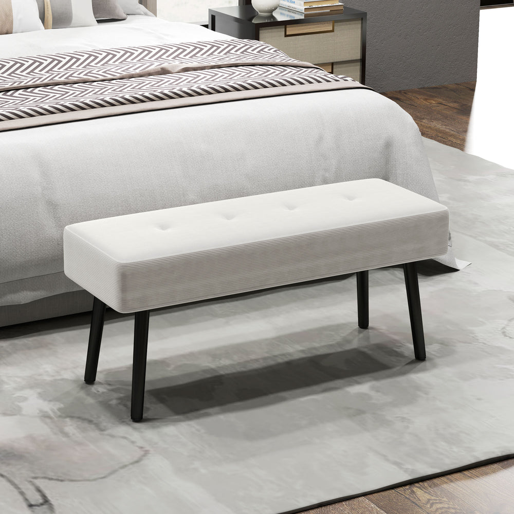 End of Bed Bench with Thick Padding for Entryway, Cream White