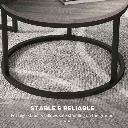 2 Pcs Stacking Coffee Table Set Steel Frame Wood Effect Top Foot Pads