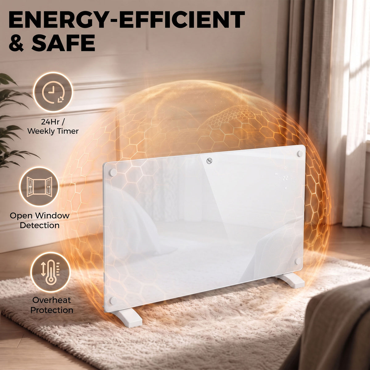 1500W Electric Space Heater Radiator Wifi Smart App, White