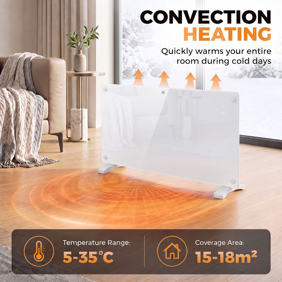 1500W Electric Space Heater Radiator Wifi Smart App, White