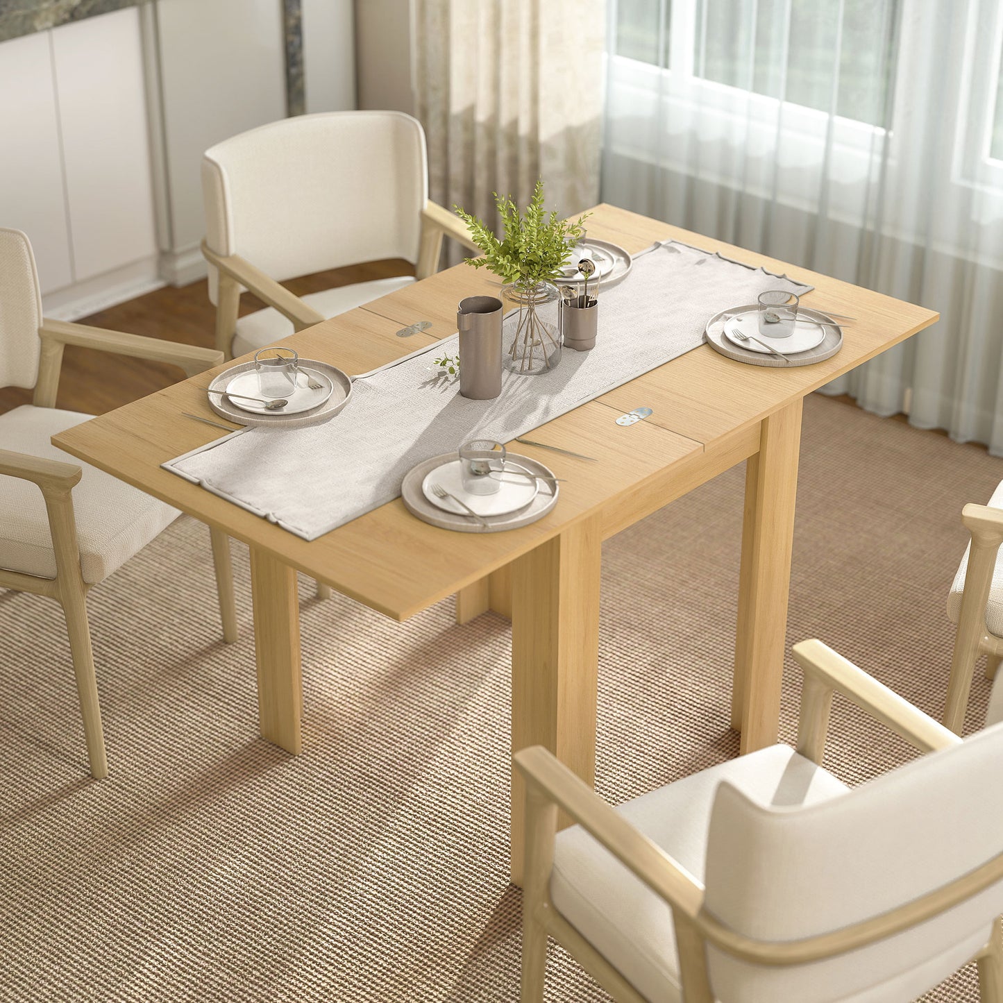 Folding Dining Table for 4-6, Drop Leaf Table, Natural