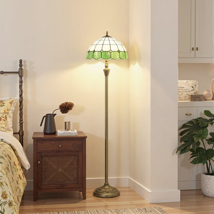 Tiffany-Style Floor Lamp with Glass Shade, Bronze Tone and Green