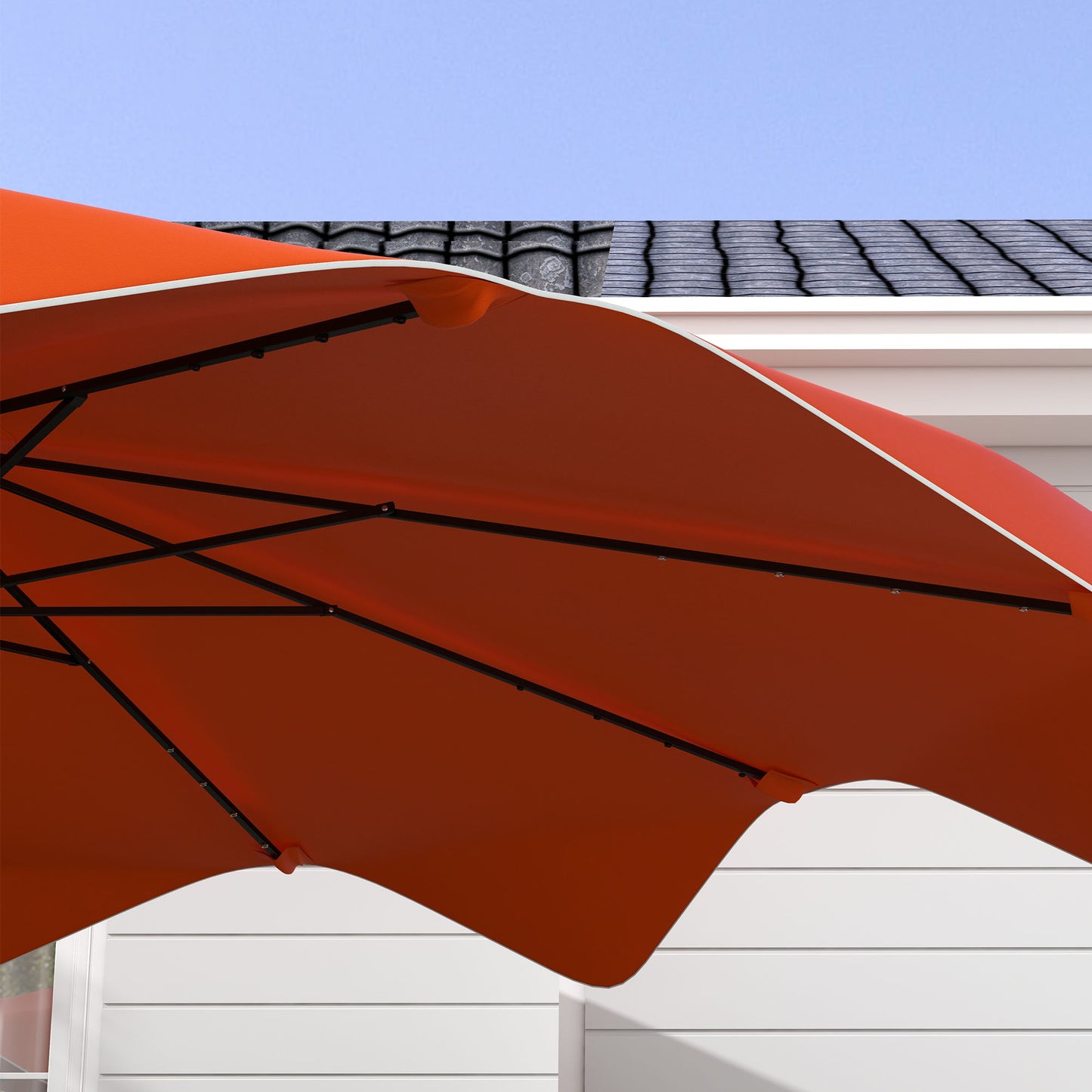 Solar Patio Umbrella with LED and Tilt, Outdoor Market Table Umbrella Parasol with Crank, 3 x 3 (m), Orange
