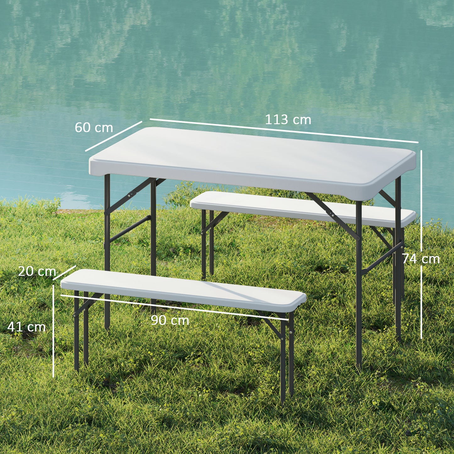 3 Piece Folding Picnic Table and Bench Set w/ Handle, Light Grey