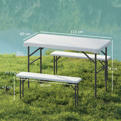3 Piece Folding Picnic Table and Bench Set w/ Handle, Light Grey