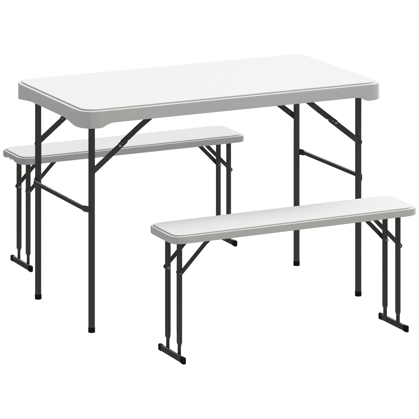 3 Piece Folding Picnic Table and Bench Set w/ Handle, Light Grey