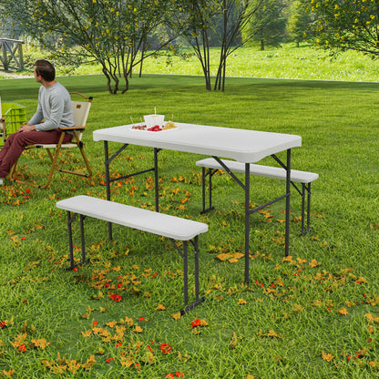 3 Piece Folding Picnic Table and Bench Set w/ Handle, Light Grey