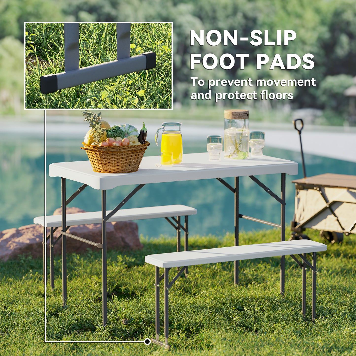 3 Piece Folding Picnic Table and Bench Set w/ Handle, Light Grey