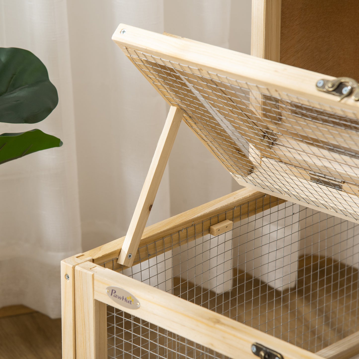 Wooden Hamster Cage w/ Tray, Running Wheel, Seesaw, Ladder - Natural