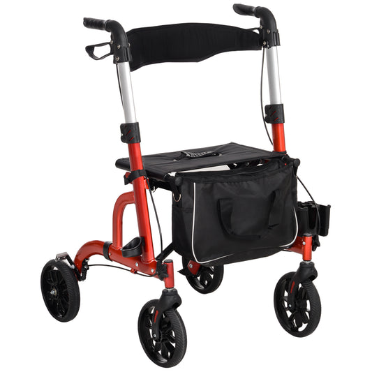 Lightweight Walking Frame with Seat and Backrest, Red