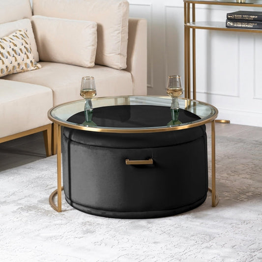 Aria Brass Coffee Table and Storage Ottoman Black - Set