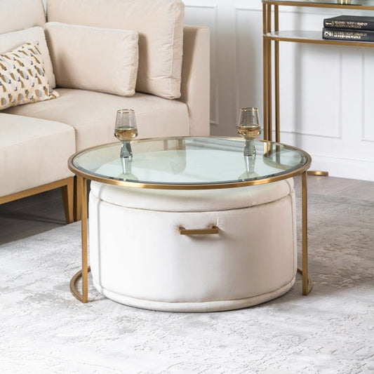 Aria Brass Coffee Table and Storage Ottoman Chalk - Set