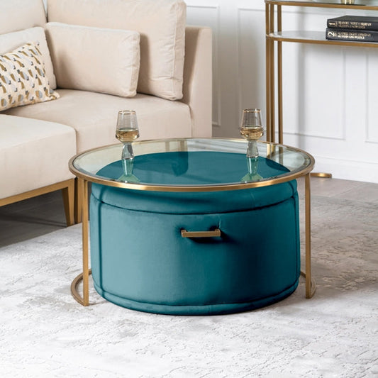 Aria Brass Coffee Table and Storage Ottoman Peacock - Set