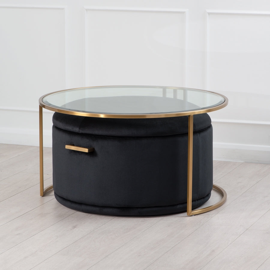 Aria Brass Coffee Table and Storage Ottoman Black - Set