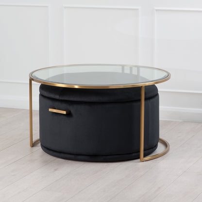 Aria Brass Coffee Table and Storage Ottoman Black - Set