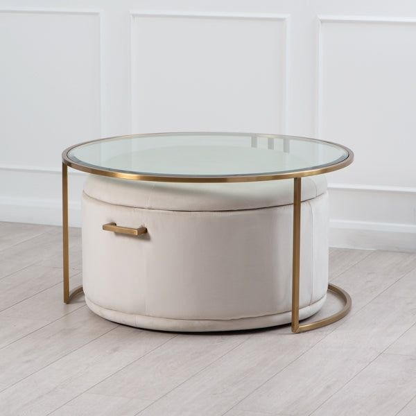 Aria Brass Coffee Table and Storage Ottoman Chalk - Set