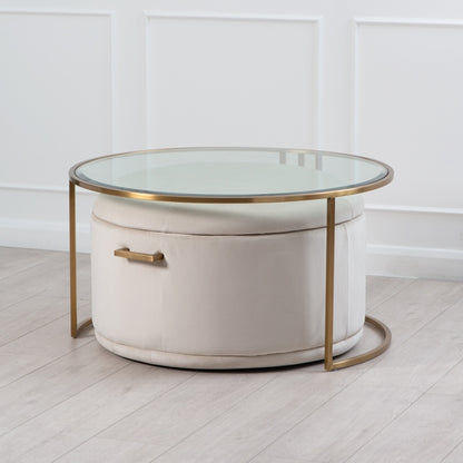Aria Brass Coffee Table and Storage Ottoman Chalk - Set