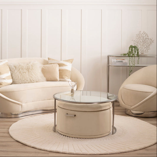 Aria Silver Coffee Table and Storage Ottoman Chalk - Set