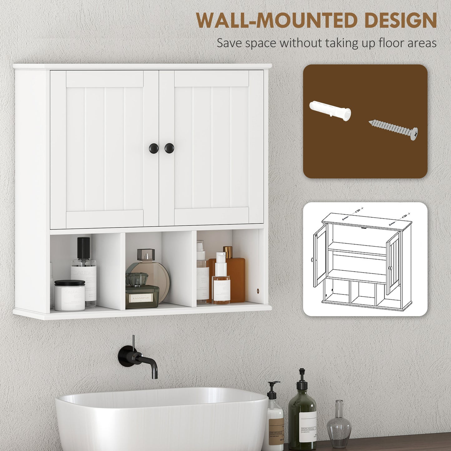 Bathroom Wall Cabinet, Medicine Cabinet with Open Compartments, Shelf
