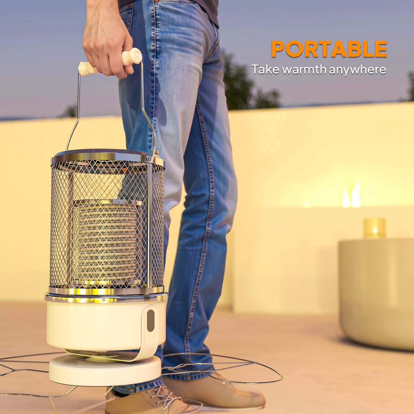 2000W Patio Electric Heater with 10-20㎡ Coverage, Separation Coil, Freestanding Outdoor Infrared Heater with Tip-Over Protection, Overheat Protection, Handle for Indoor and Outdoor Use, White