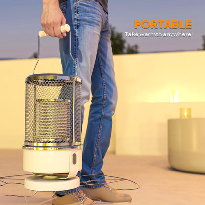 2000W Patio Electric Heater with 10-20㎡ Coverage, Separation Coil, Freestanding Outdoor Infrared Heater with Tip-Over Protection, Overheat Protection, Handle for Indoor and Outdoor Use, White