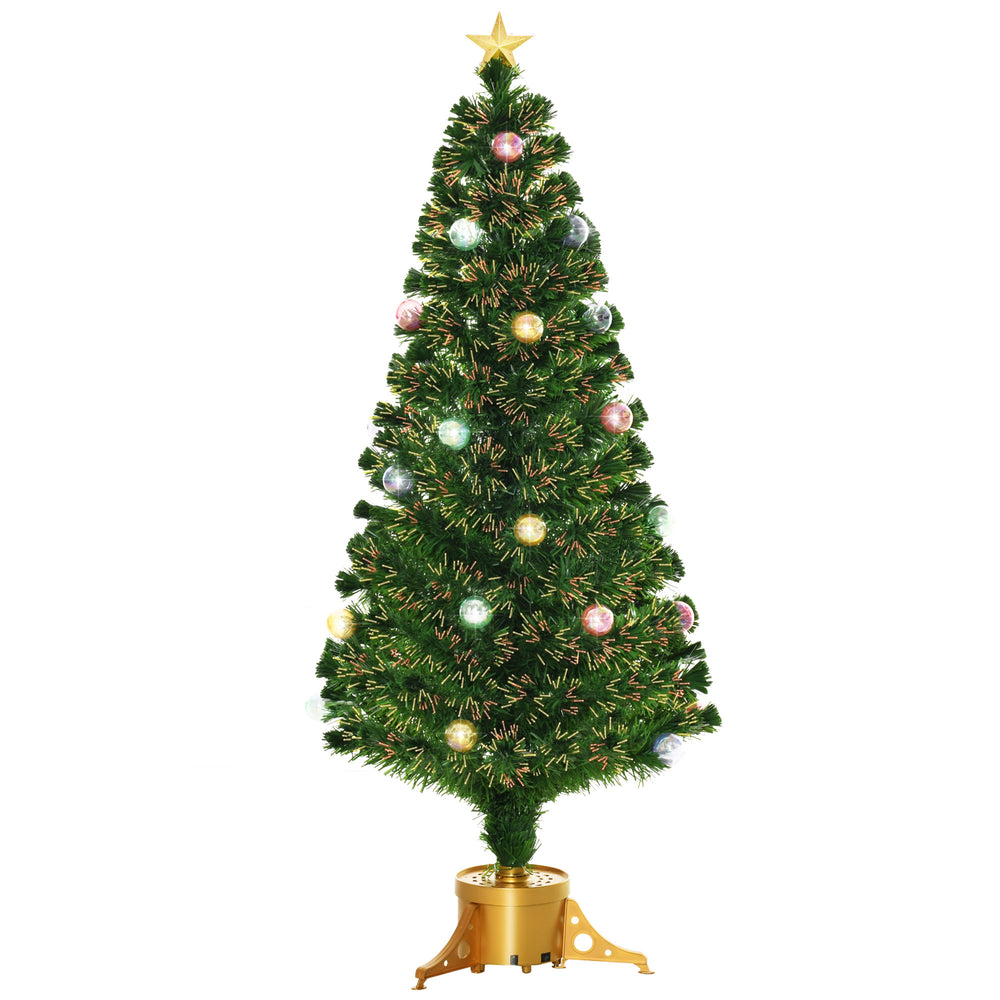 5FT Pre Lit Christmas Tree Artificial Tree Fiber Optic Holiday Home Xmas Indoor Decoration with Golden Stand Green