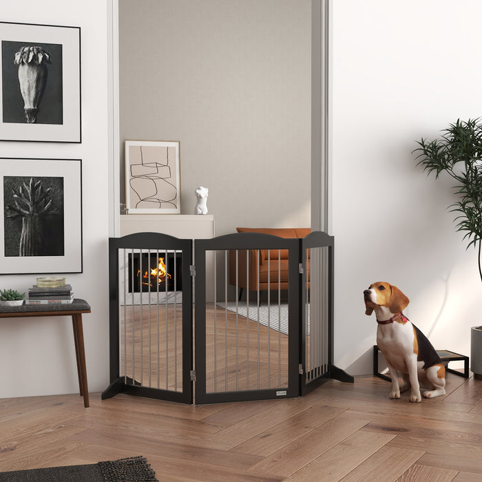 Foldable Dog Gate, Freestanding Pet Gate, with Two Support Feet, for Staircases, Hallways, Doorways - Black