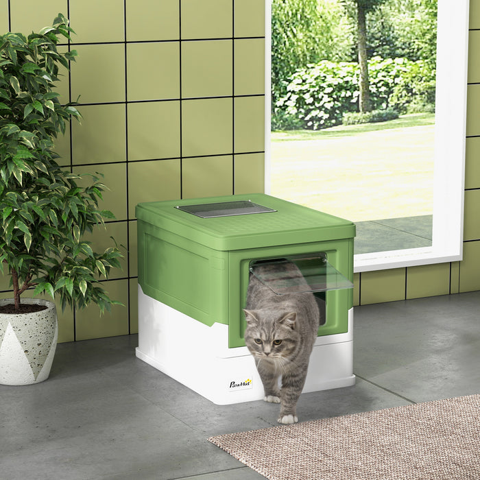 Hooded Cat Litter Box, Pet Toilet w/ Scoop, Tray - Light Green