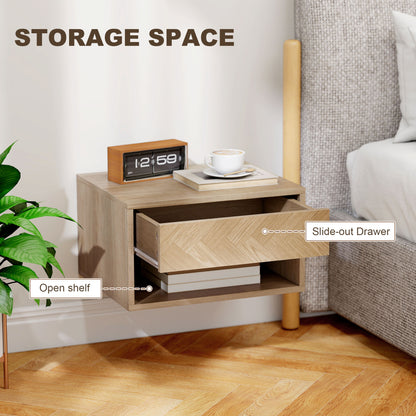 Floating Nightstands Set of 2, Bedside Table w/ Drawer and Open Shelf