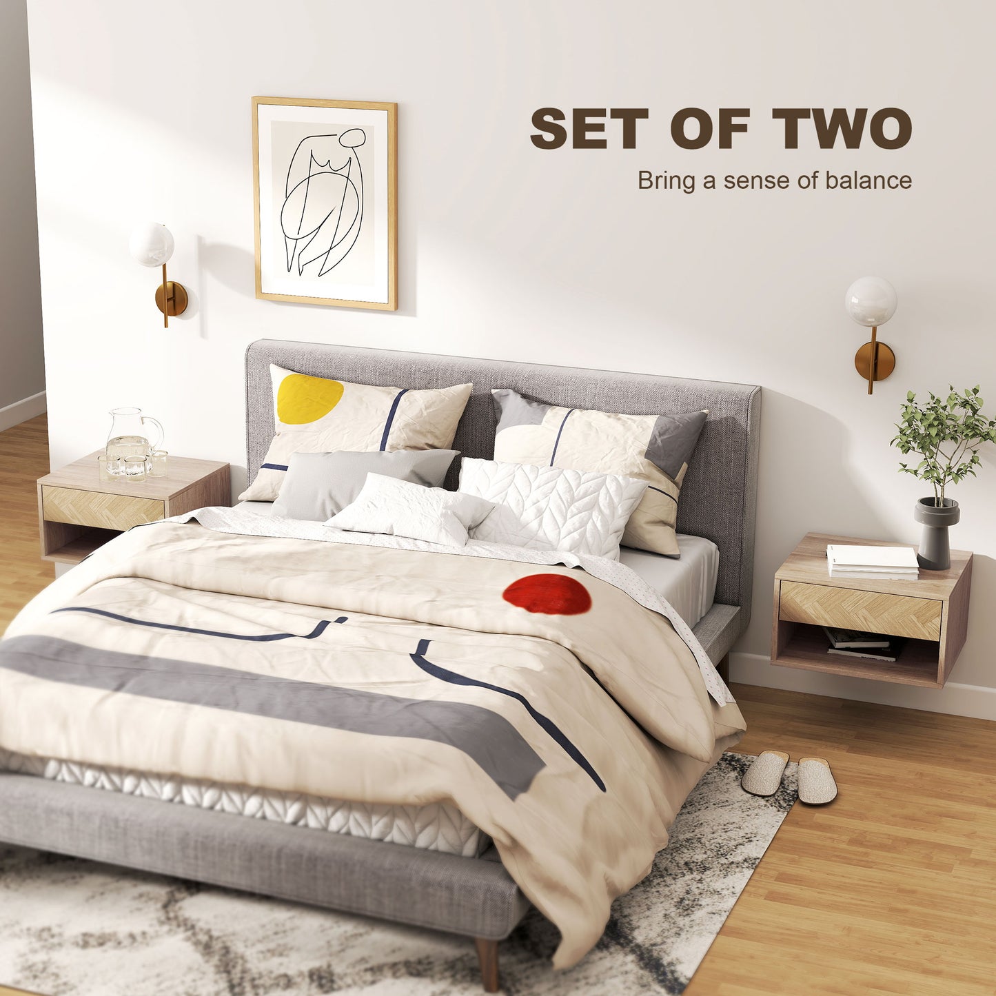 Floating Nightstands Set of 2, Bedside Table w/ Drawer and Open Shelf