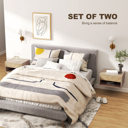 Floating Nightstands Set of 2, Bedside Table w/ Drawer and Open Shelf