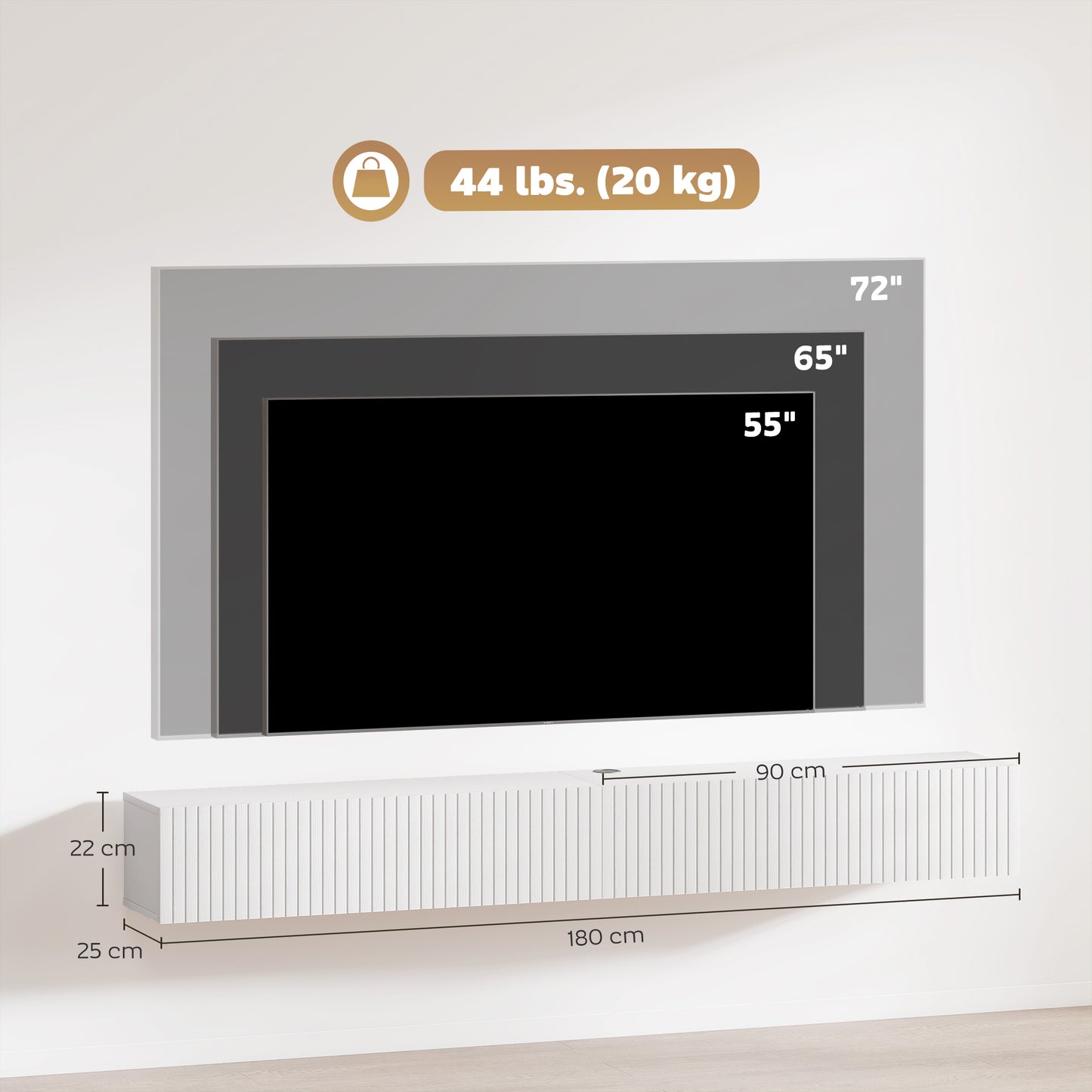 Wall Mount TV Stand Cabinet with Fluted Flip-Down Doors
