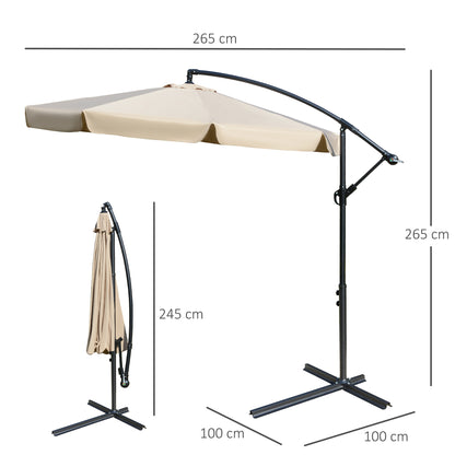 2.7m Cantilever Parasol Banana Sun Umbrella with Crank Handle and Cross Base for Outdoor Hanging Sun Shade Brown