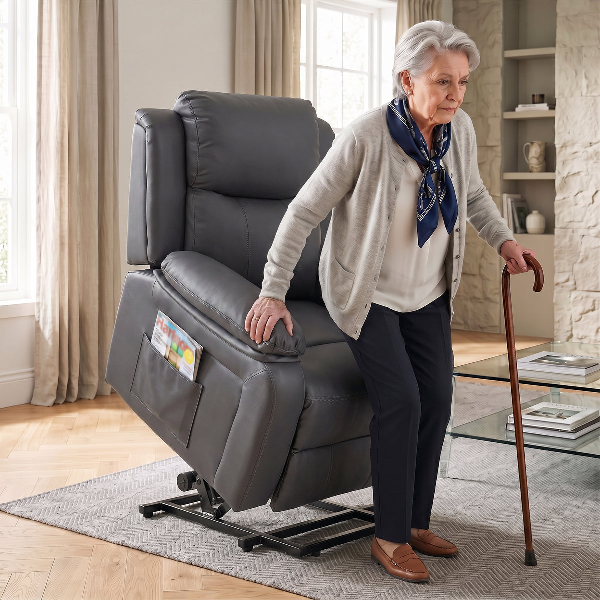 Riser and Recliner Chair Power Lift Recliner with Remote, Dark Grey