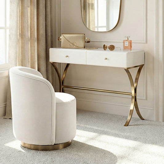 Aurelia White Glass and Champagne Gold Console Table