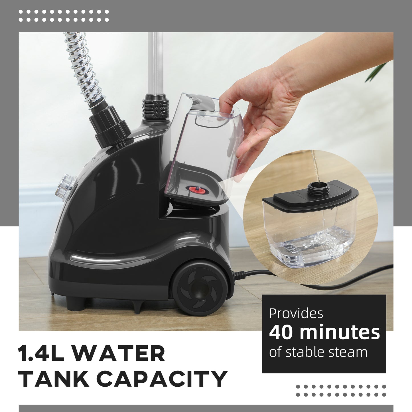 Clothes Steamer with Adjustable Pole 41-110 cm Black