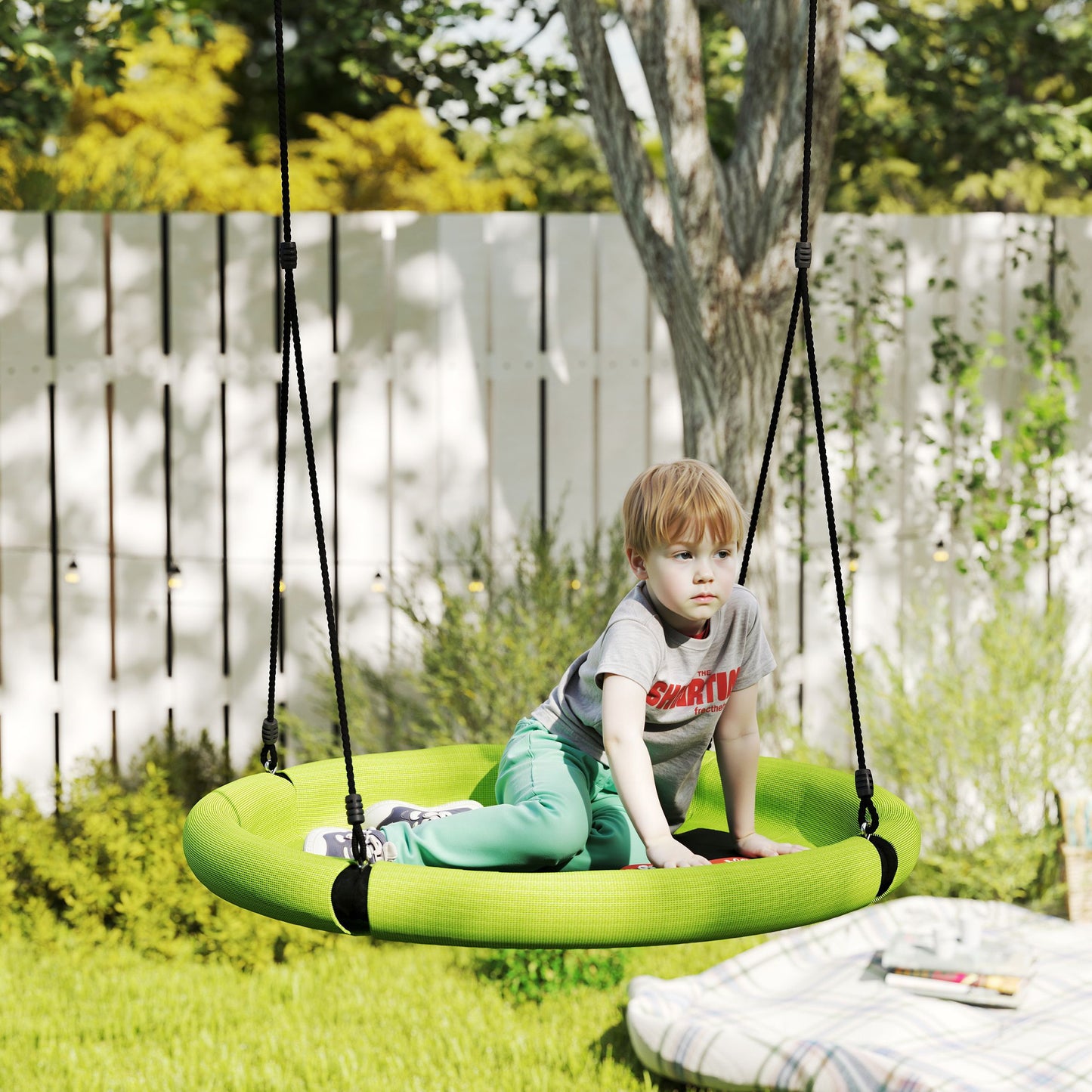 Nest Swing Seat, 100 cm Saucer Tree Swing Set for Kids, Green
