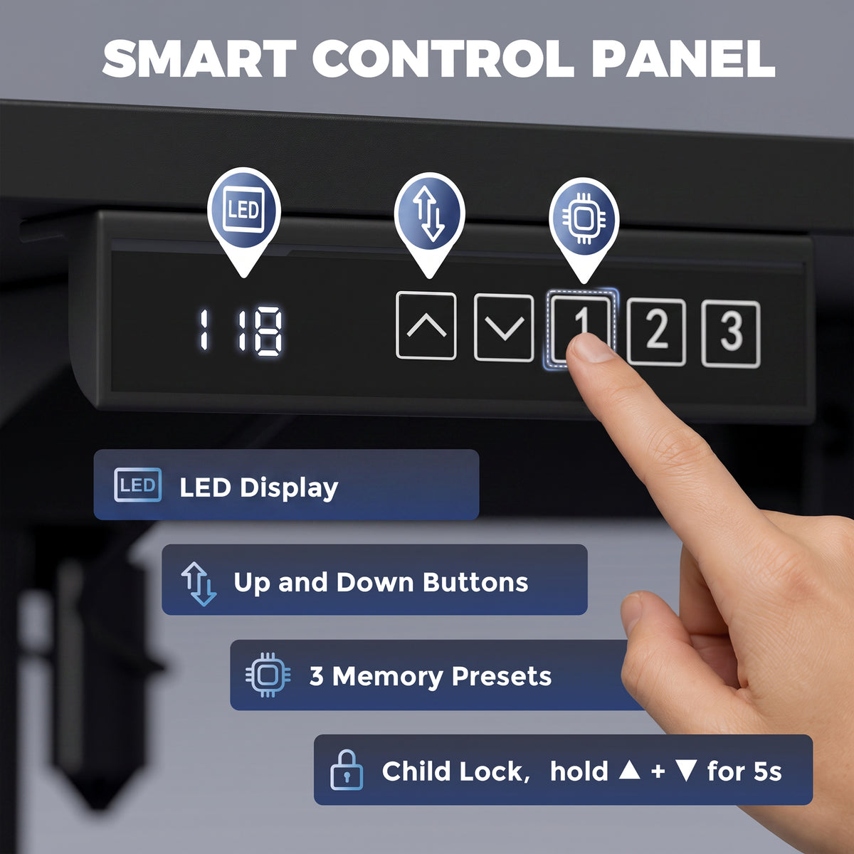 Standing Desk Memory Control Adjustable Black