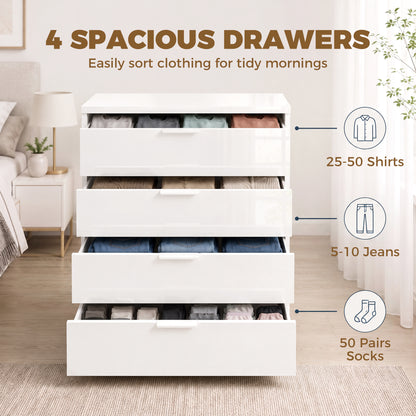 High Gloss 4-Drawer Chest of Drawers with Smooth Runners, White