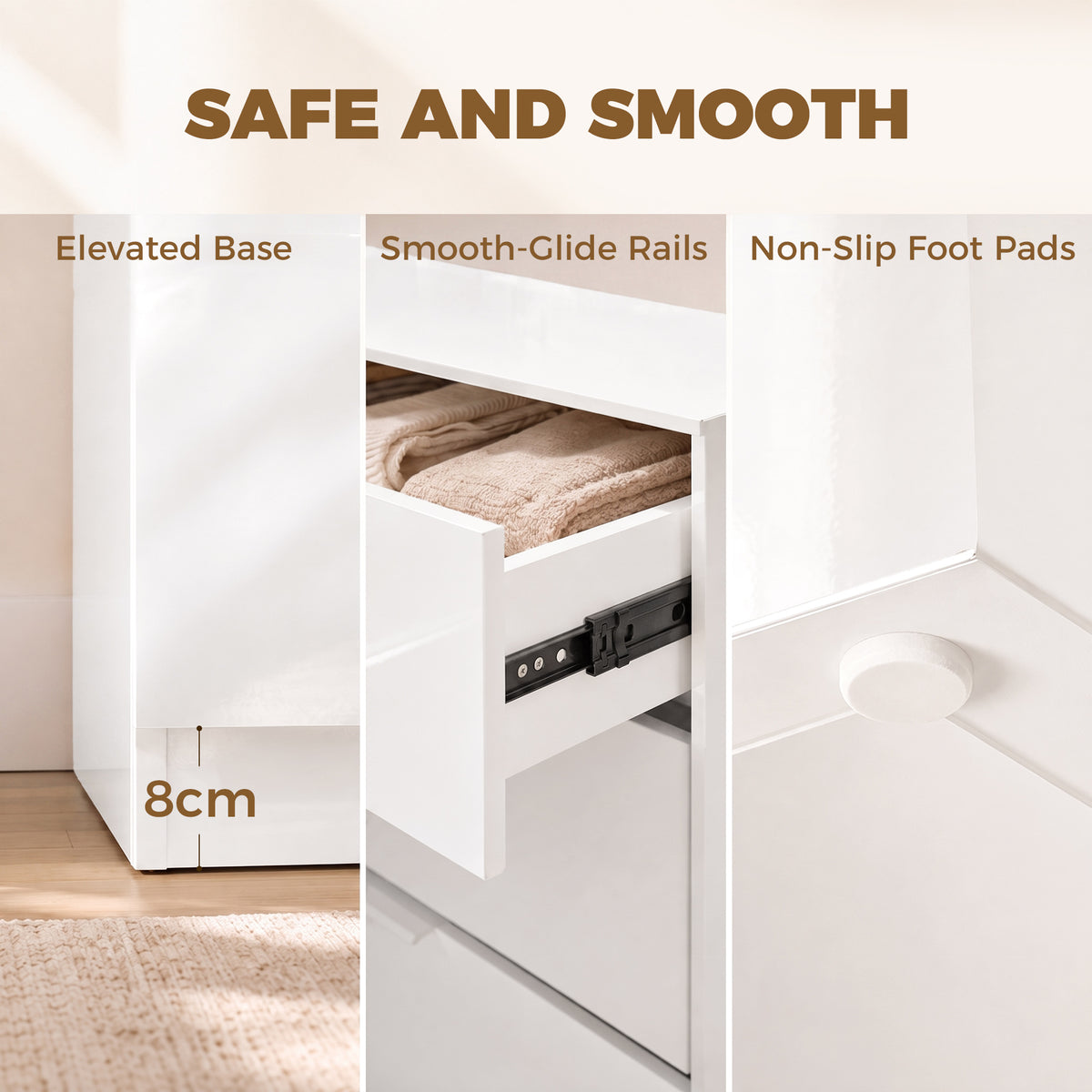 High Gloss 4-Drawer Chest of Drawers with Smooth Runners, White