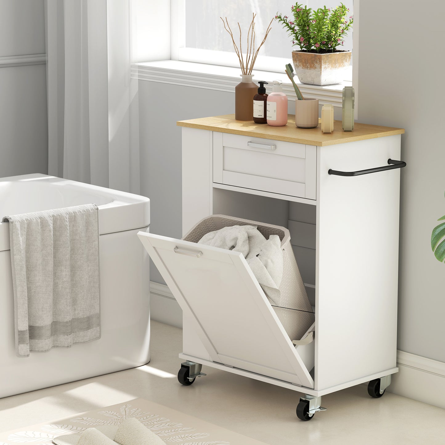 Kitchen Storage Trolley on Wheels with 2 Drawers, White